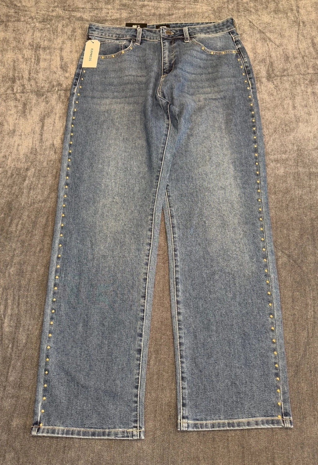 NWT Express Embellished Jeans Women's 10 Blue Denim Straight-Leg Casual 5-Pocket