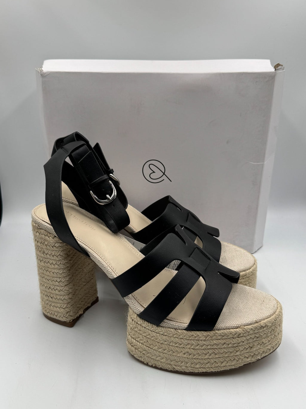 NWB The Drop Bea Cognac Platform Heeled Sandals Women's 13 Black/Beige Hipster