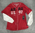 Aeropostale Button Up Baseball Sports Mens Size Large Red/ White Long Sleeve NWT