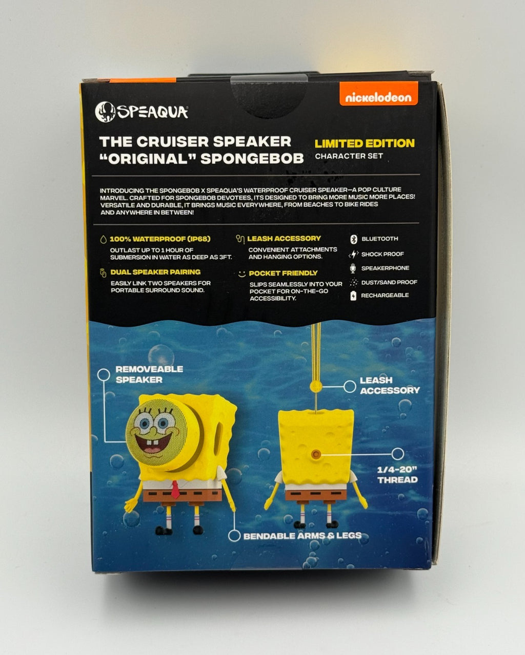 NEW Nickelodeon Speaqua SpongeBob SquarePants 100% Waterproof Bluetooth Speaker