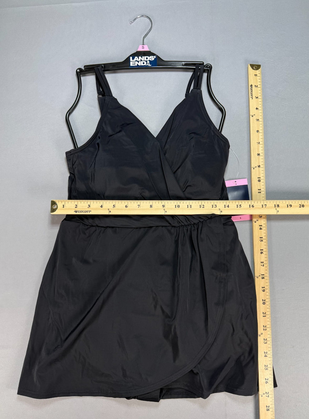 Lands' End Tulip Wrap One-Piece Swim Dress Women's Small Black Sleeveless Preppy
