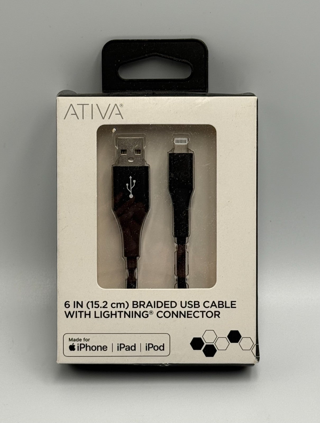 New Ativa 6-in Black Braided USB to Fast Cable For Apple iPhone iPad MFi
