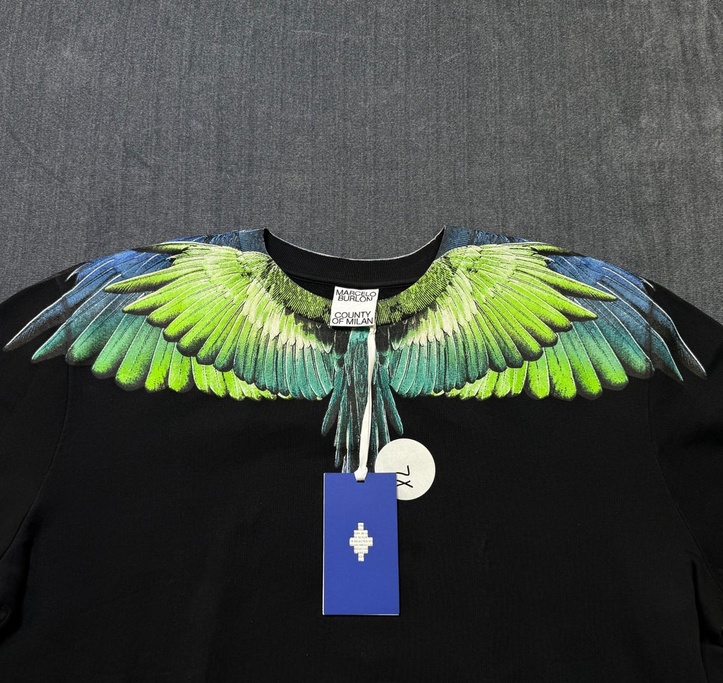 NWT Marcelo Burlon Icon Wings Sweatshirt Men's XL Black Regular Fit Crewneck