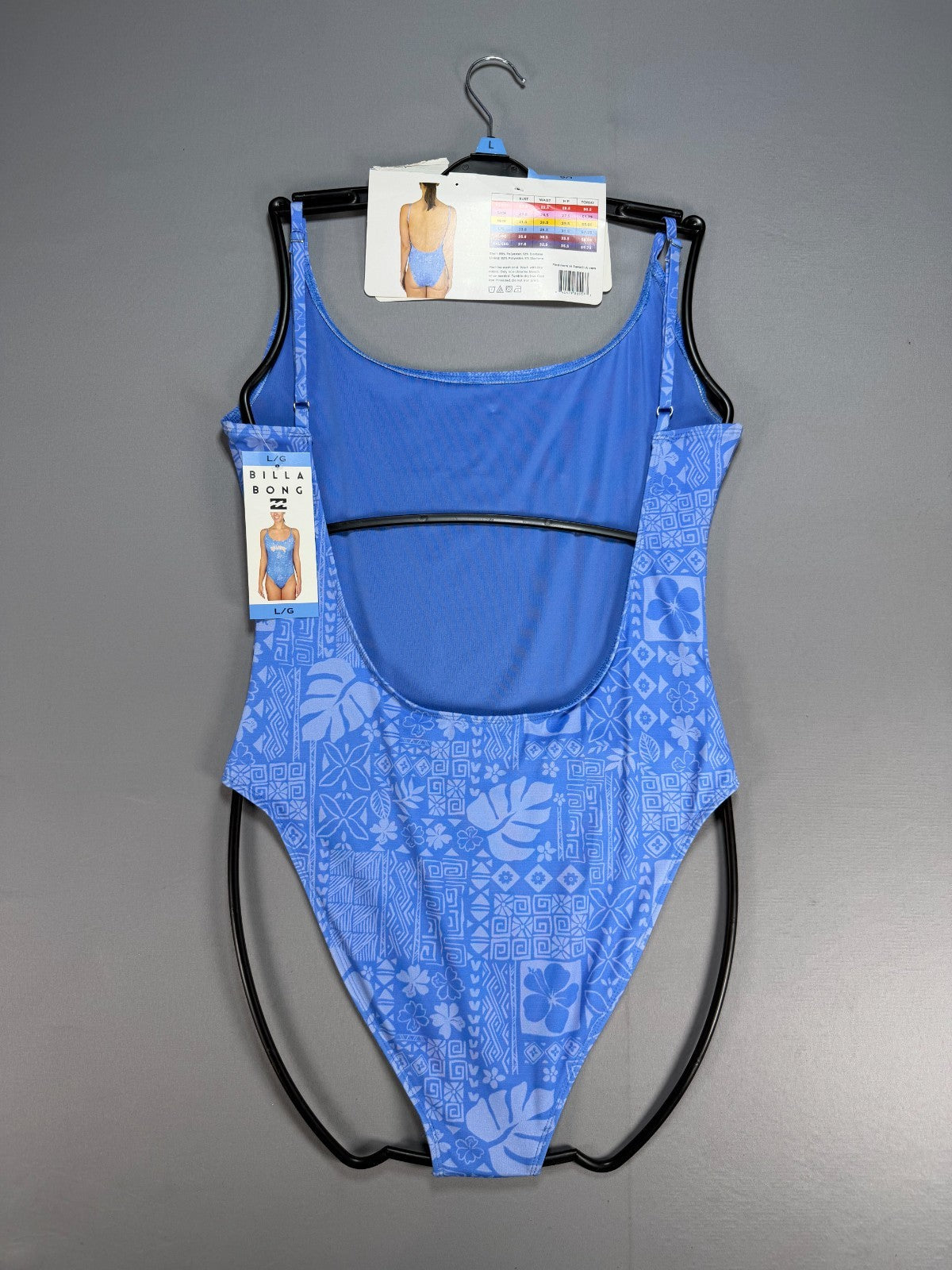 NWT Billabong One-Piece Swimsuit Women Large Blue Sleeveless Stretch Summer Gear
