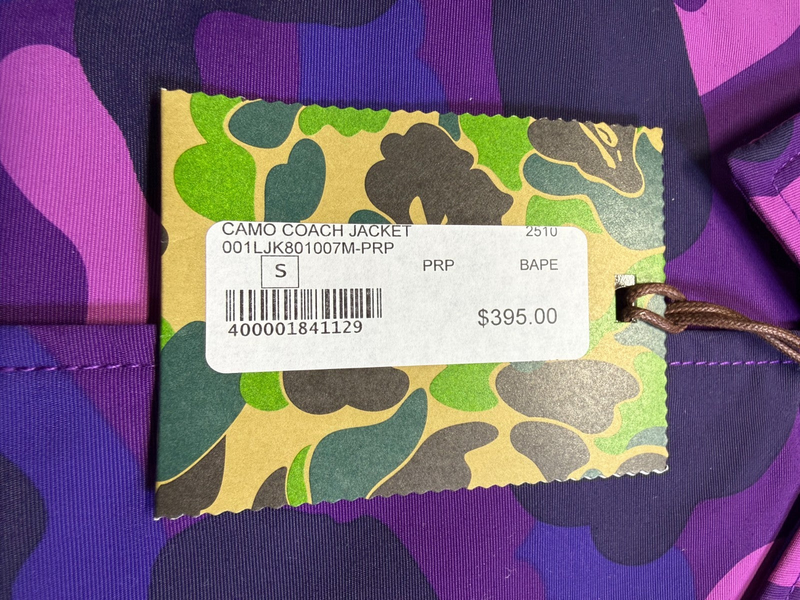 NWT A Bathing Ape Camo Coach Jacket Men's Small Pink Purple Long Sleeve Casual