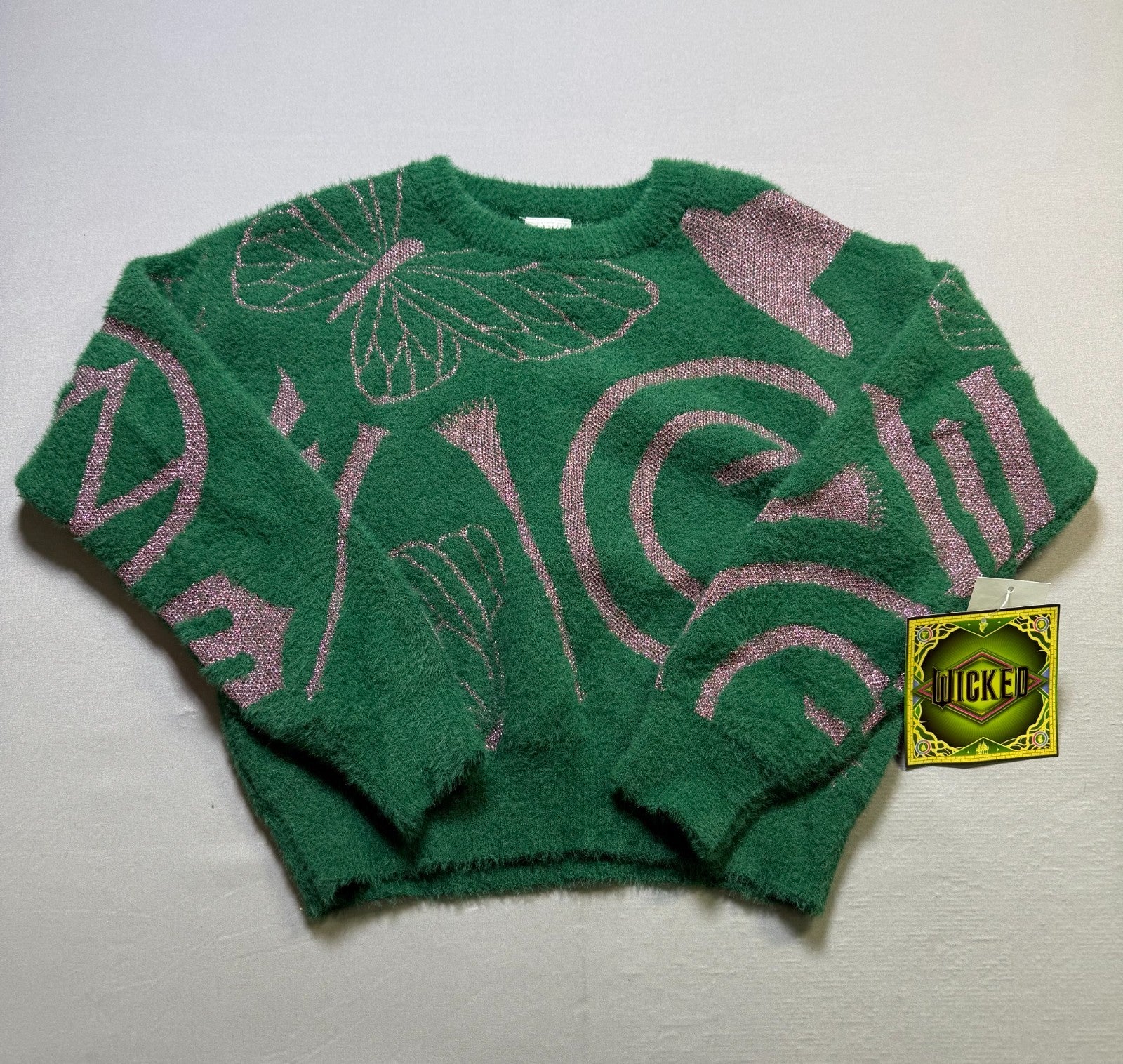 NWT Wicked Graphic Eyelash Knit Glitter Sweater Girls Large (10-12) Green Cozy