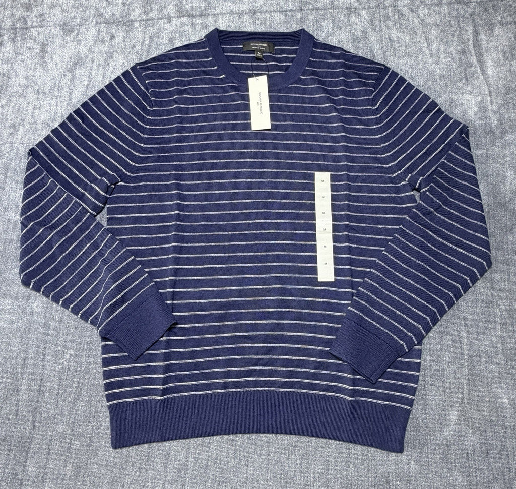 NWT Banana Republic Merino Wool Textured Striped Sweater Men's Medium Blue Knit