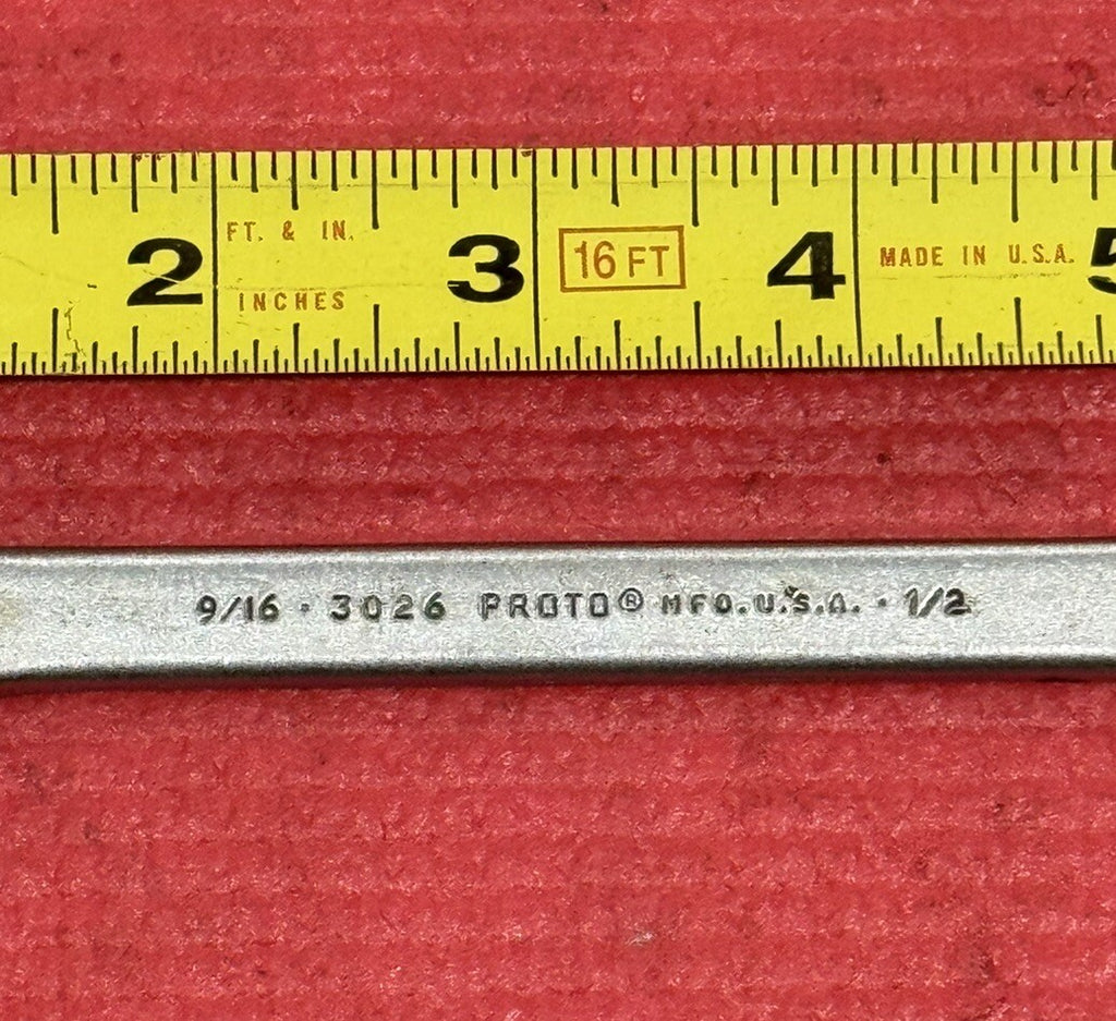 Vintage PROTO Tools 3026, SAE 1/2" X 9/16" Double Open-End Wrench Made in USA