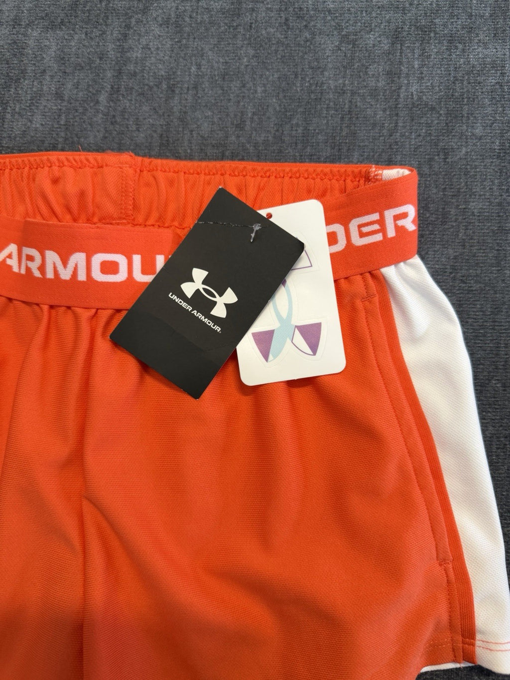 Under Armour G-Tech Play Up Shorts Girls Medium Orange Elastic Waist Classic