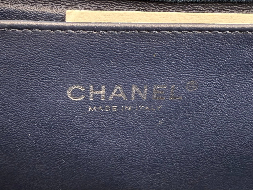 Chanel Shoulder Bag Boy Medium Navy Blue Denim Tweed Streetwear Authentic