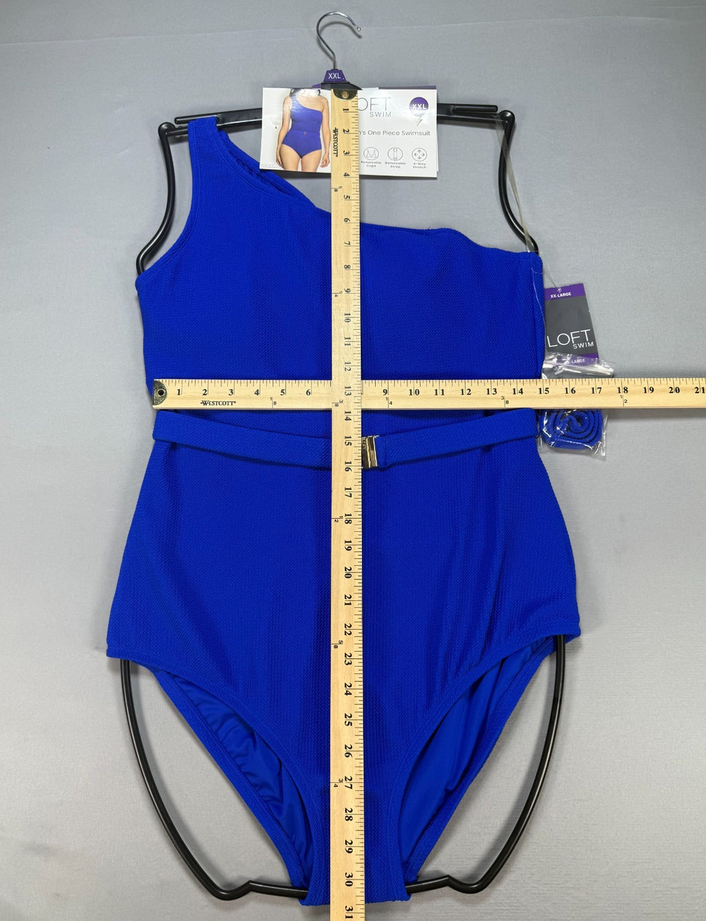 NWT Loft Asymmetrical Textured One-Piece Swimsuit Women's 2XL Blue Summer Beach
