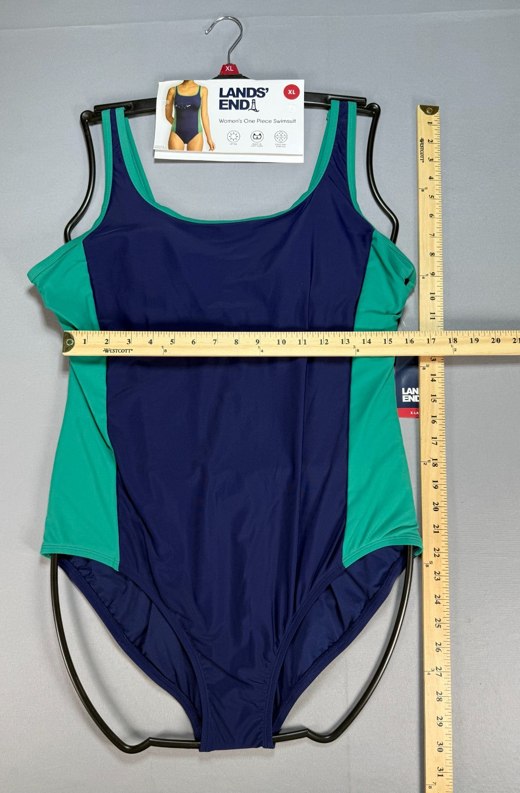 NWT Lands' End Fully Lined Scoop Neck One-Piece Swimsuit Women's XL Blue/Green