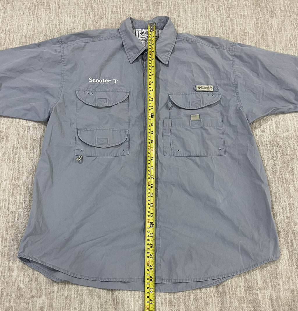 Columbia PFG Button Up Shirt  Mens Size Medium Gray Short Sleeve - B1