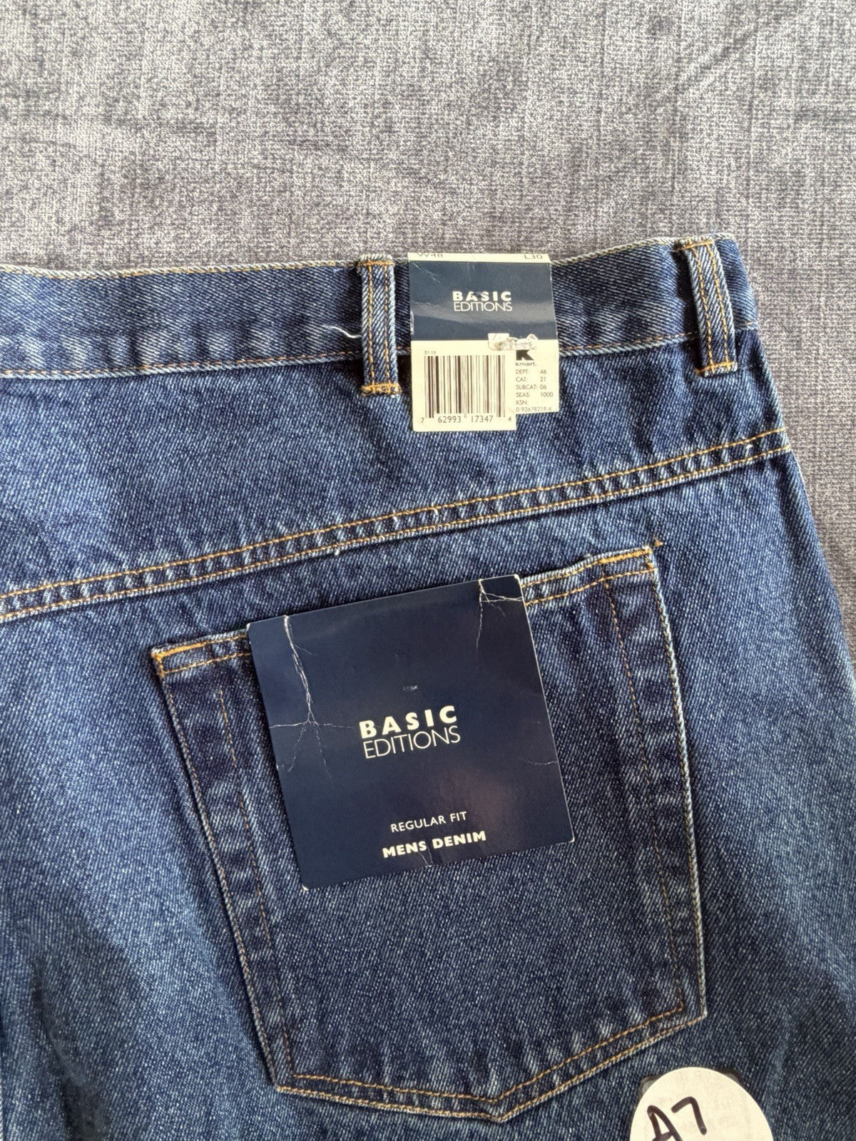 Basic Editions Regular Fit Men’s 48W X 30L Denim Blue Dark Jeans Classic NWT