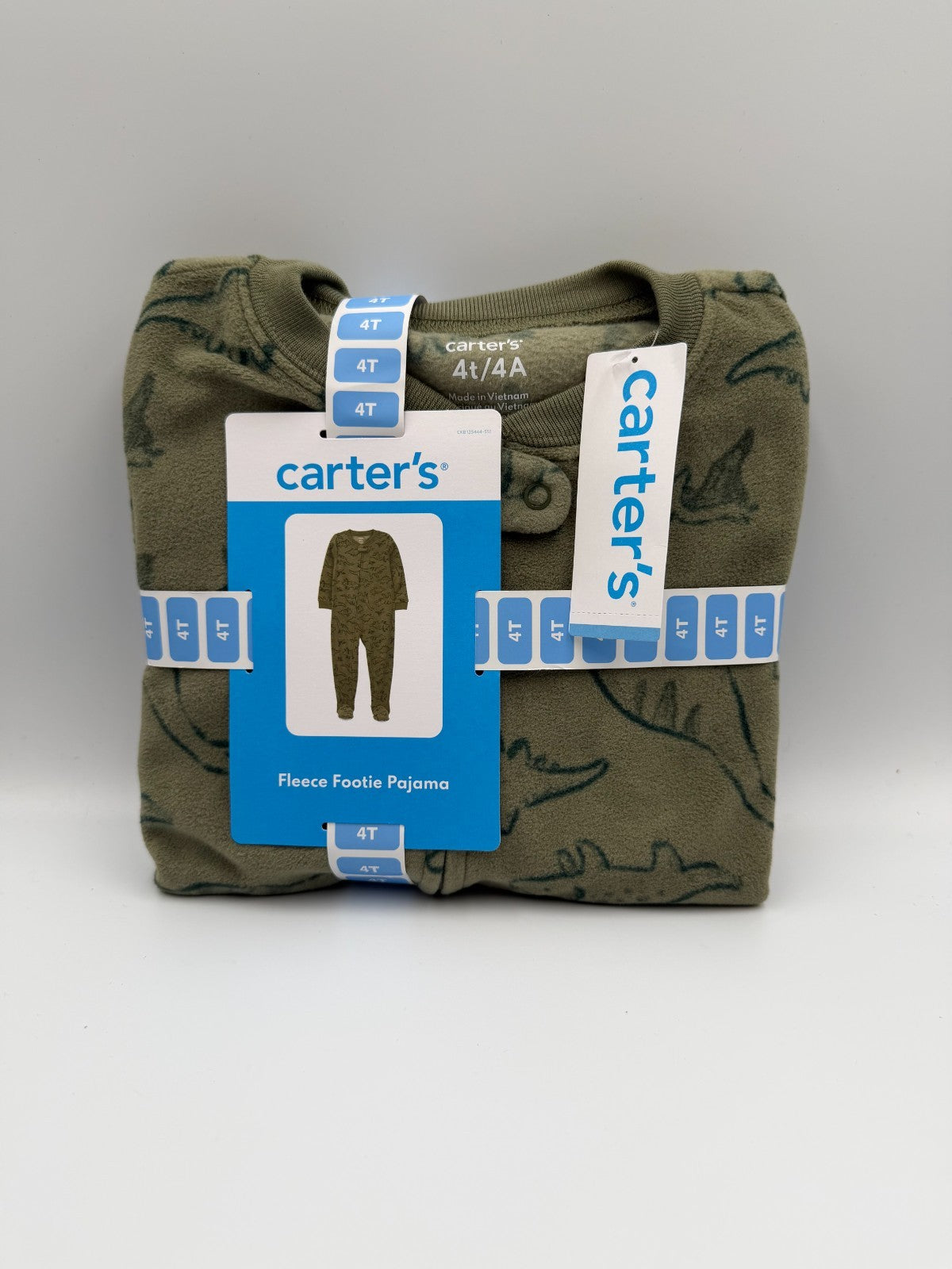 NWT Carter's Fleece Footie Pajama Set Baby 4T Green Dinosaur Snug Fit Comfort