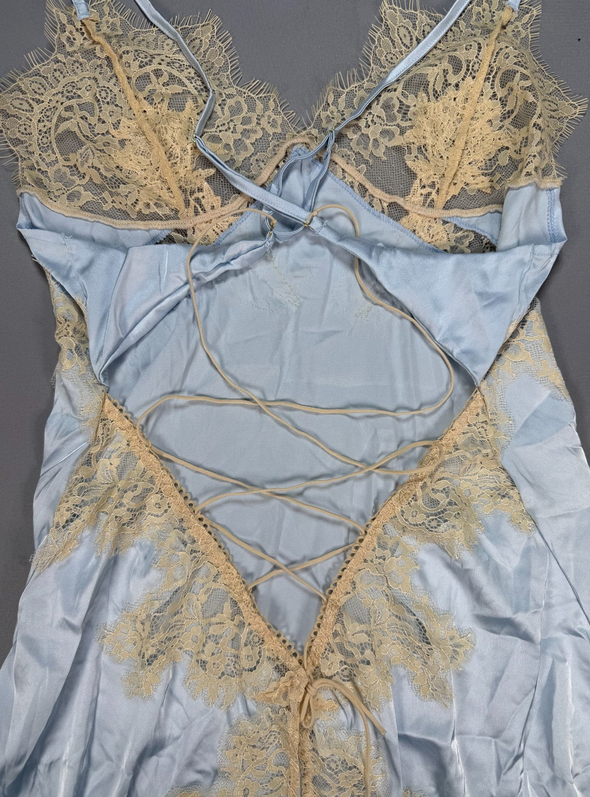 New Womens XL Light Blue Satin Lace G-String Thong Panties Sexy Sheer Underwear