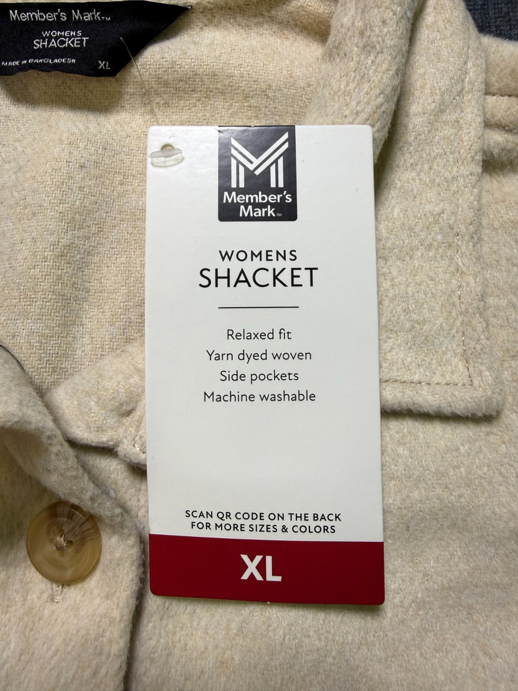 NWT Member's Mark Relaxed Fit Shacket Women's XL Beige Long Sleeve Button Front