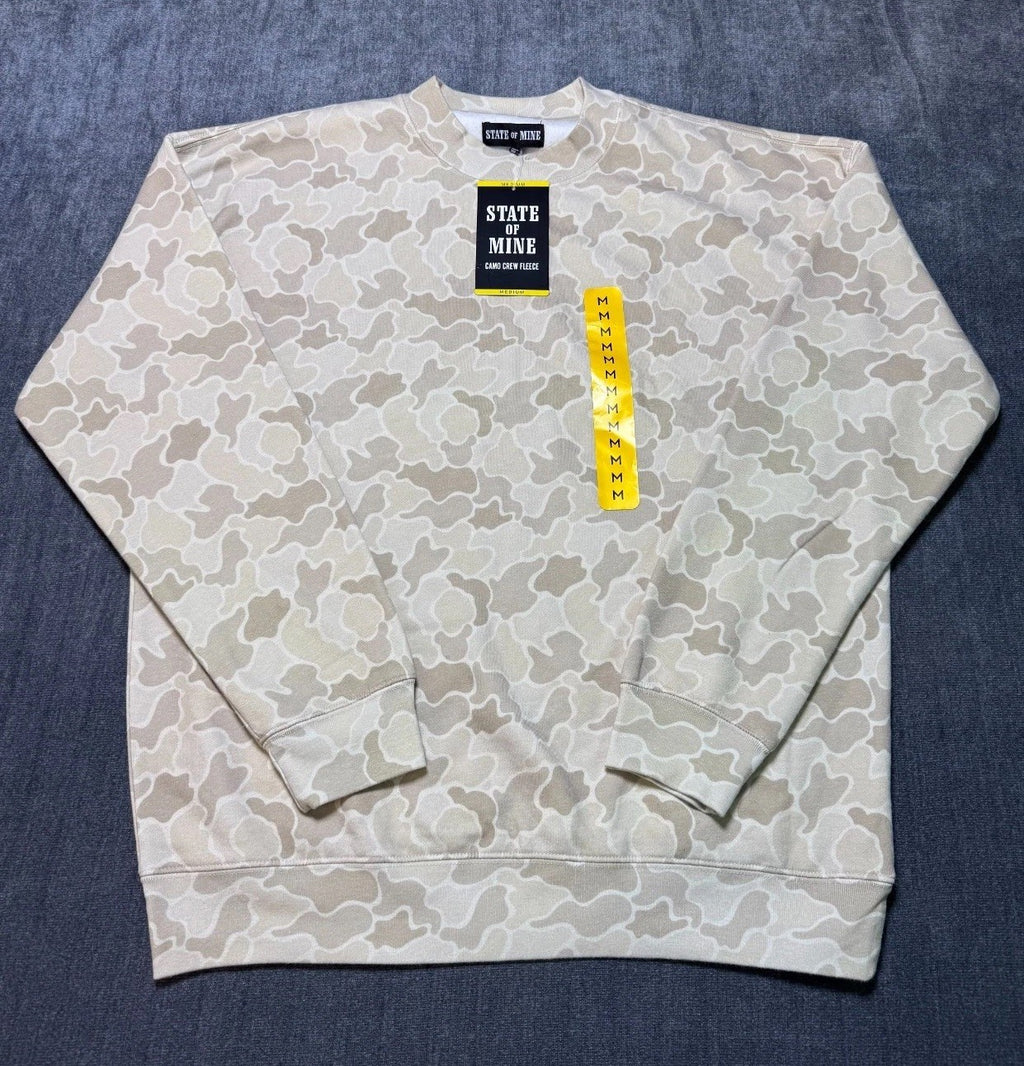NWT State Of Mine Fleece Sweatshirt Men's Medium Gray Camo Long Sleeve Pullover