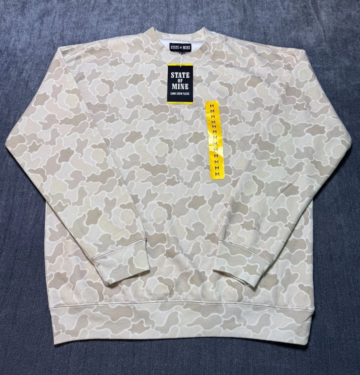 NWT State Of Mine Fleece Sweatshirt Men's Medium Gray Camo Long Sleeve Pullover