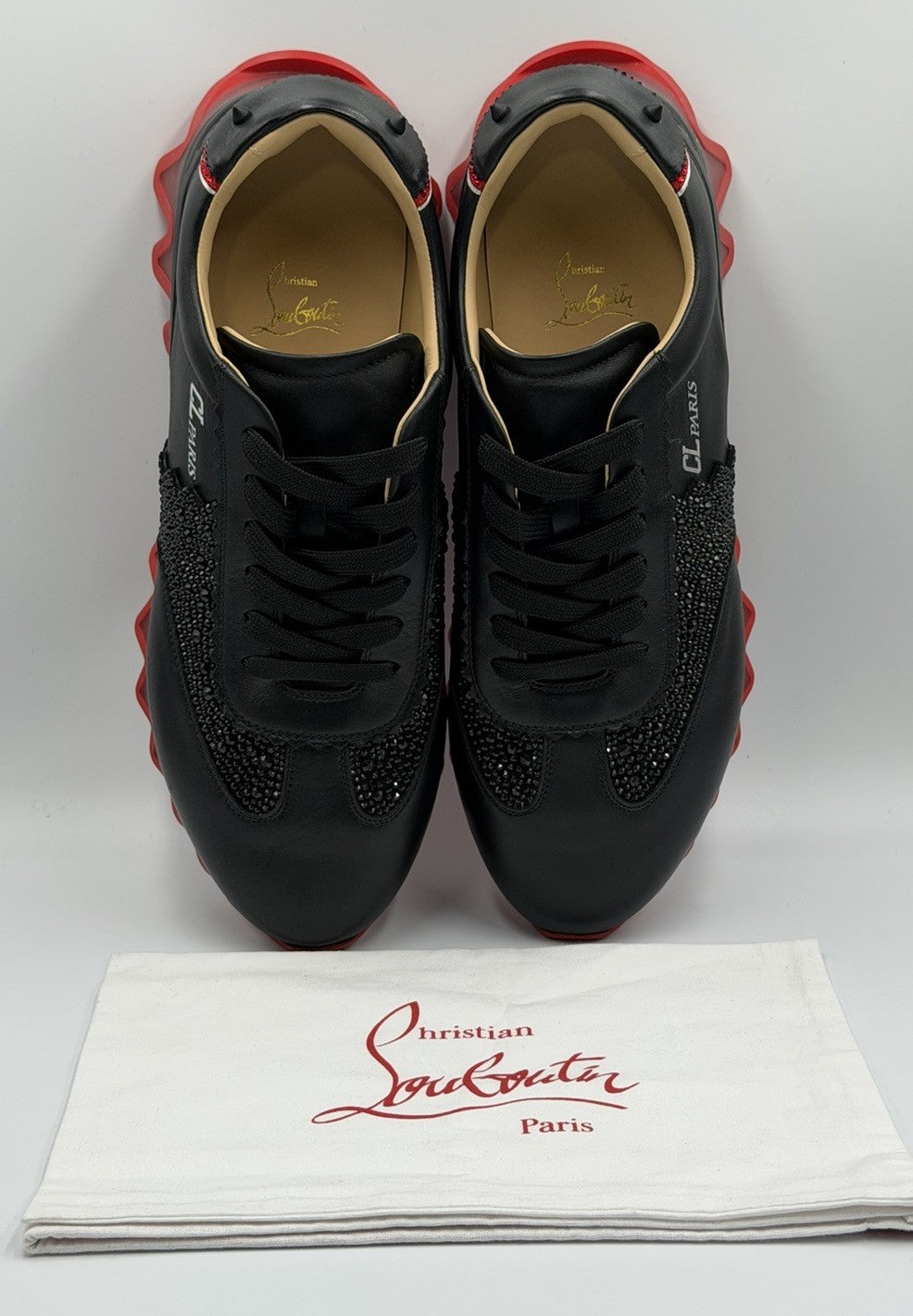 Christian Louboutin Loubishark Sneakers Leather Swarovski Crystal Size 43.5 EU