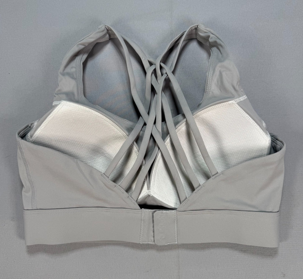 Womens Light Gray Strappy Crisscross Back Sports Bra Padded Yoga Gym Workout Top