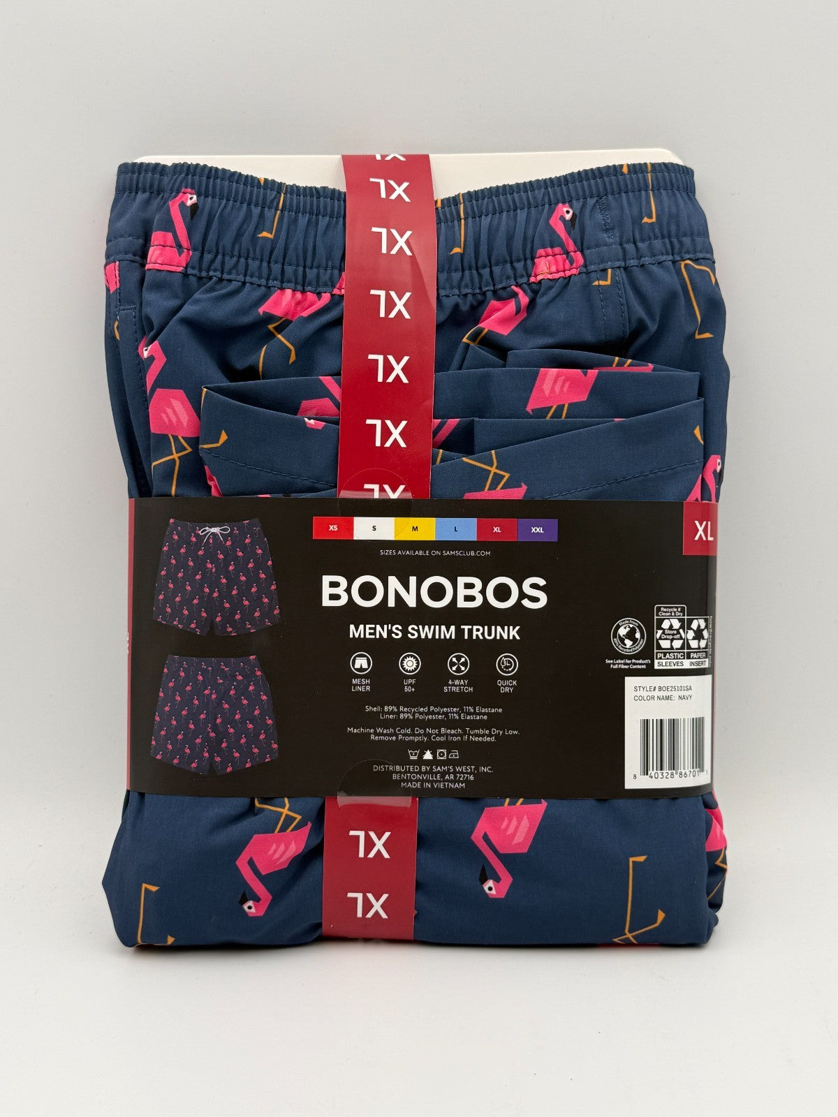 NWT Bonobos Swim Trunks Men's XL Blue Flamingo Print Drawstring Summer Beach