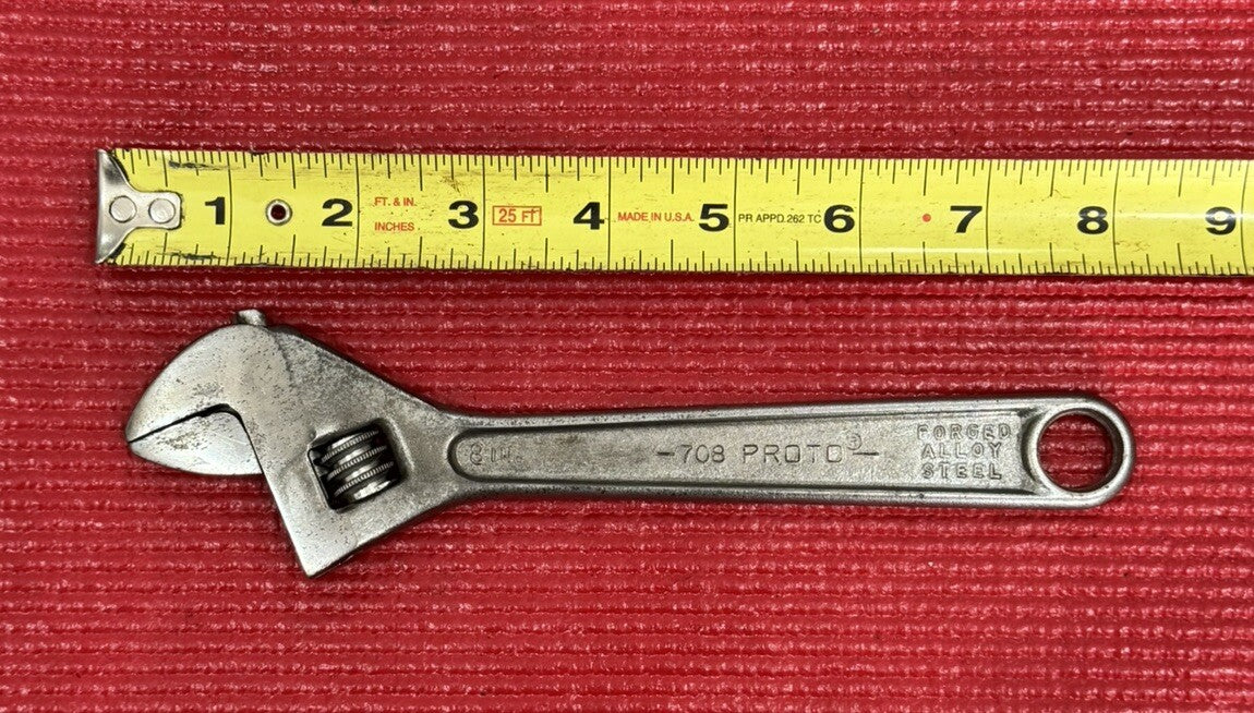 VINTAGE PROTO TOOLS No.708 8" ADJUSTABLE WRENCH CRESCENT WRENCH MADE IN USA M1