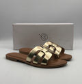 NEW The Drop Monika Sandals Women's 8 Gold Leather Slip-On Flat H-Band Open Toe