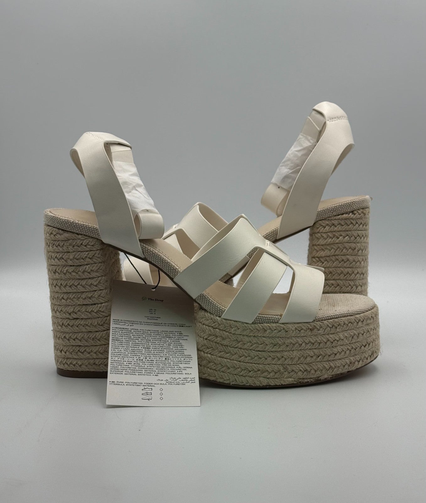 New The Drop Bea Platform Heels Sandals Women's 10 White Ankle Strap Fashion