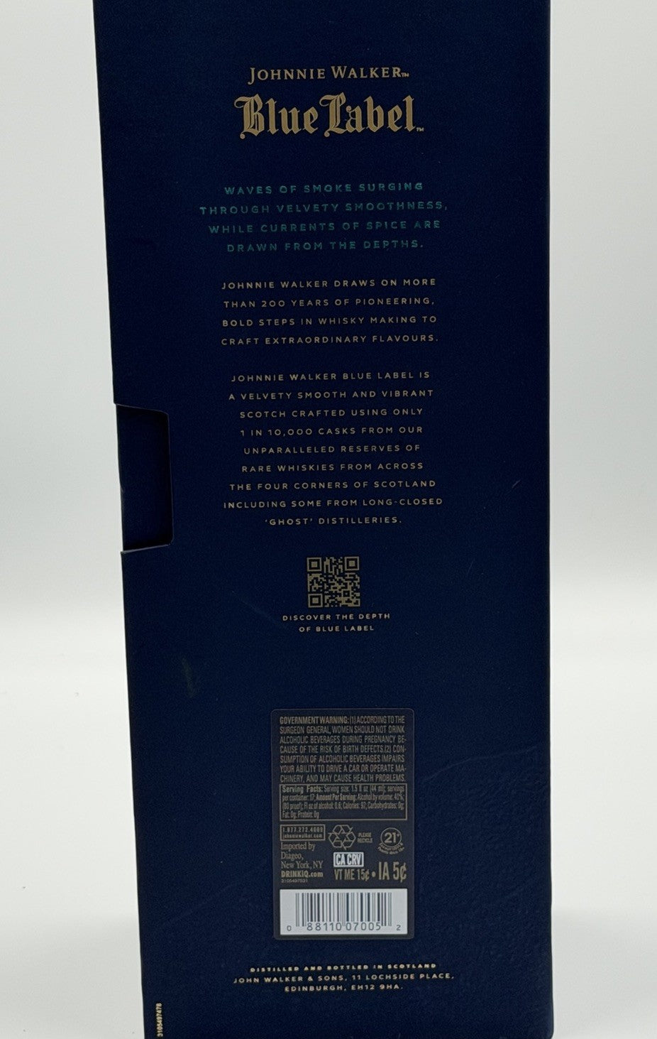 RARE UK 750 mL Johnnie Walker Blue Label Scotch Whisky EMPTY BOTTLE WITH BOX