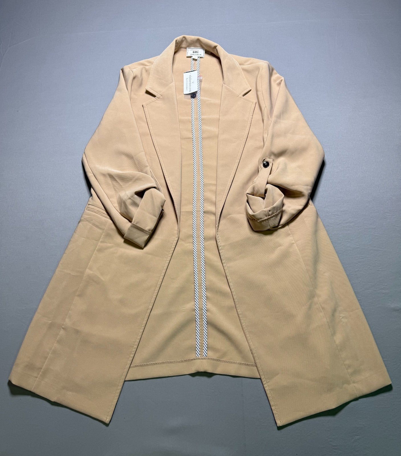 NWT Have Trench Coat Women's Large Beige Oversized Rolled Sleeve Casual Outdoor