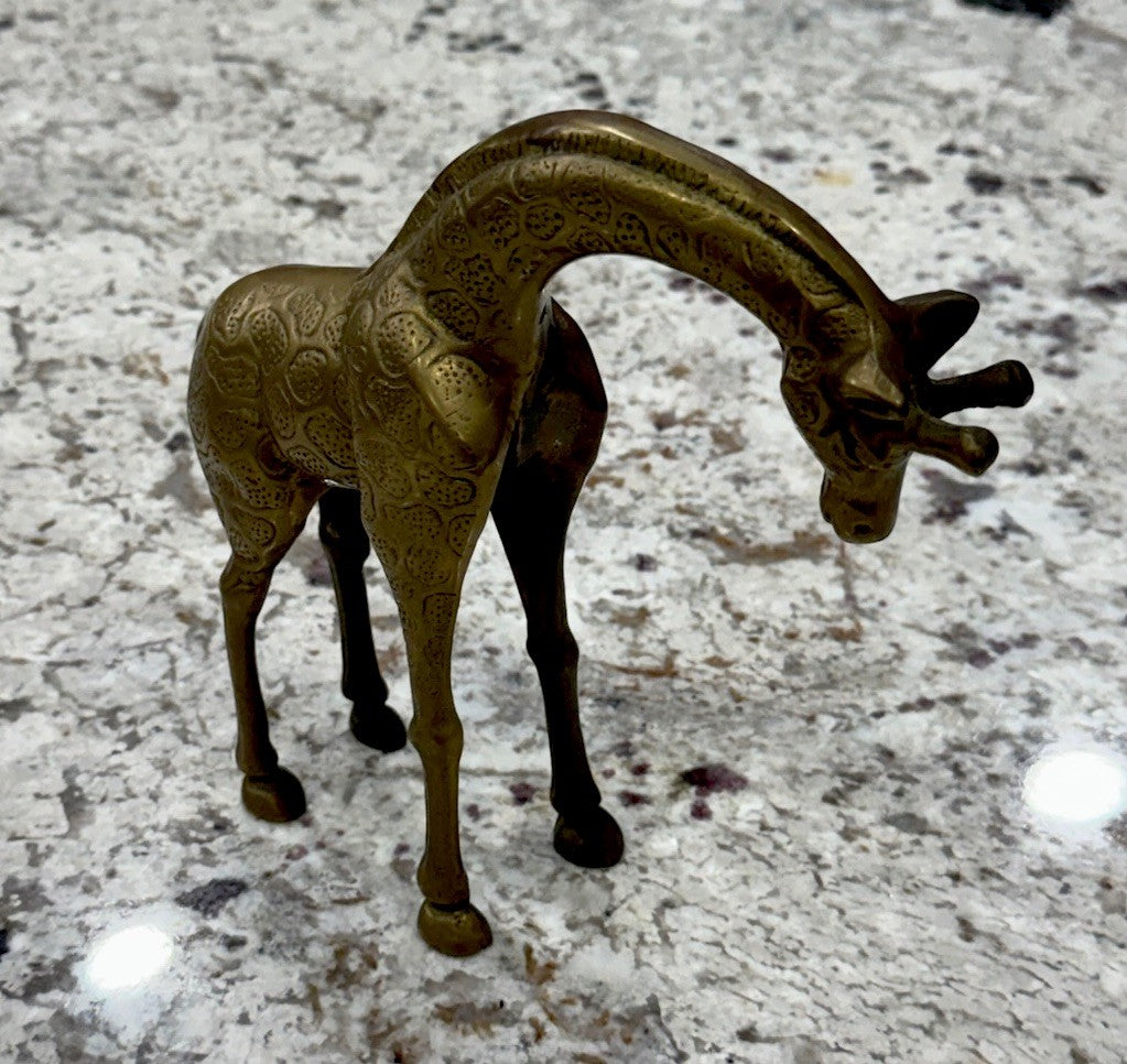 Vintage Solid Brass Giraffe Figurine Statue 8.75” InTall And 9” Long NICE!!