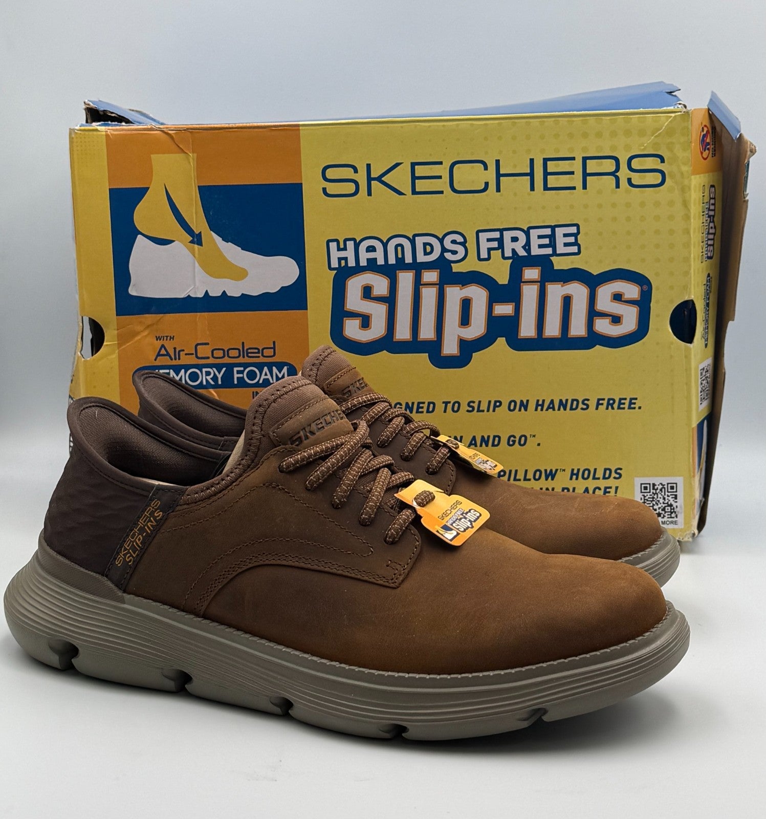 New Skechers Garza Gervin Slip in Sneakers Men's 8.5 Dark Brown Low Top Leather