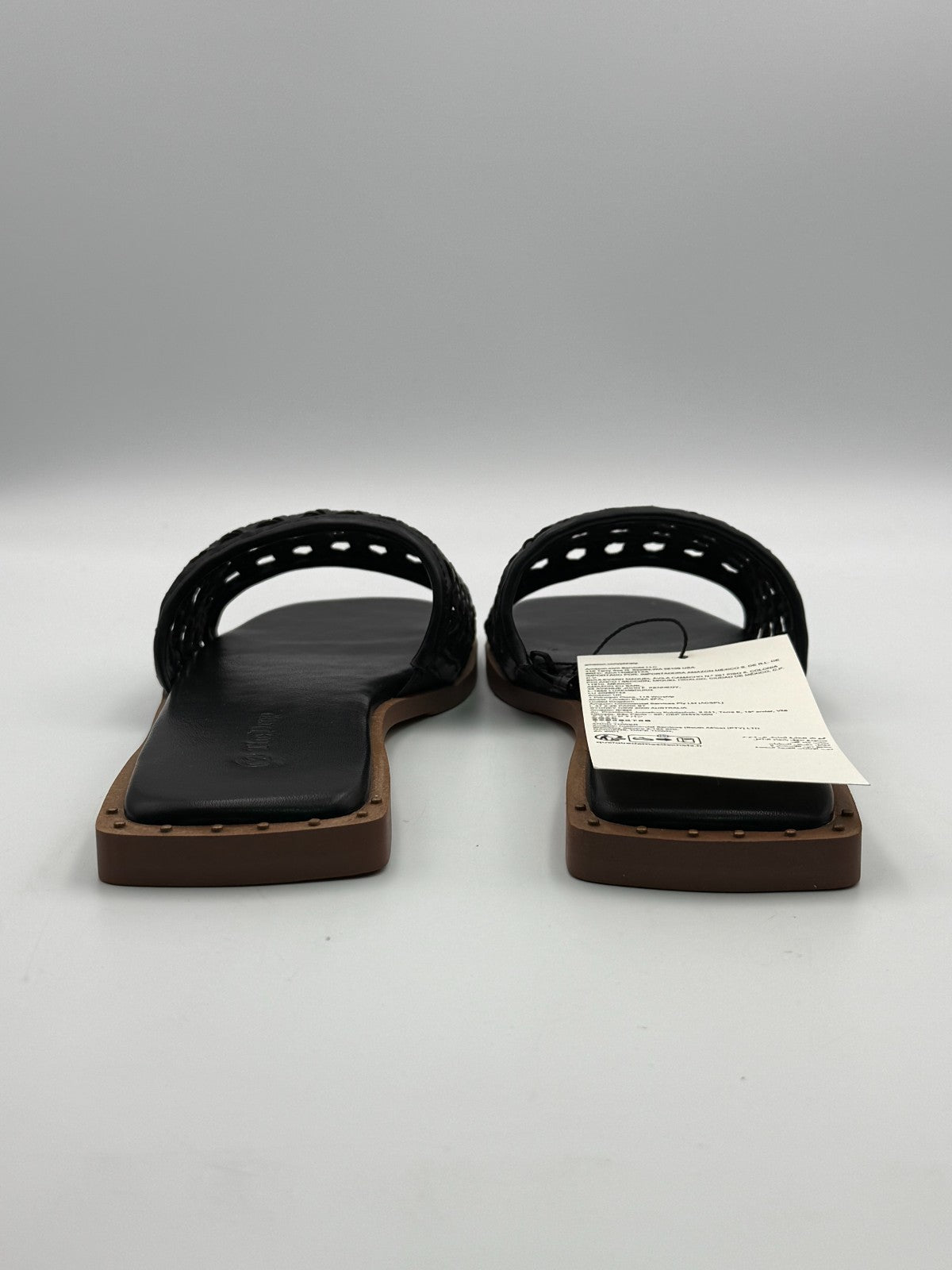 New The Drop Oslo One Band Sandals Women's 9 Black Leather Slip-On Flat Beach