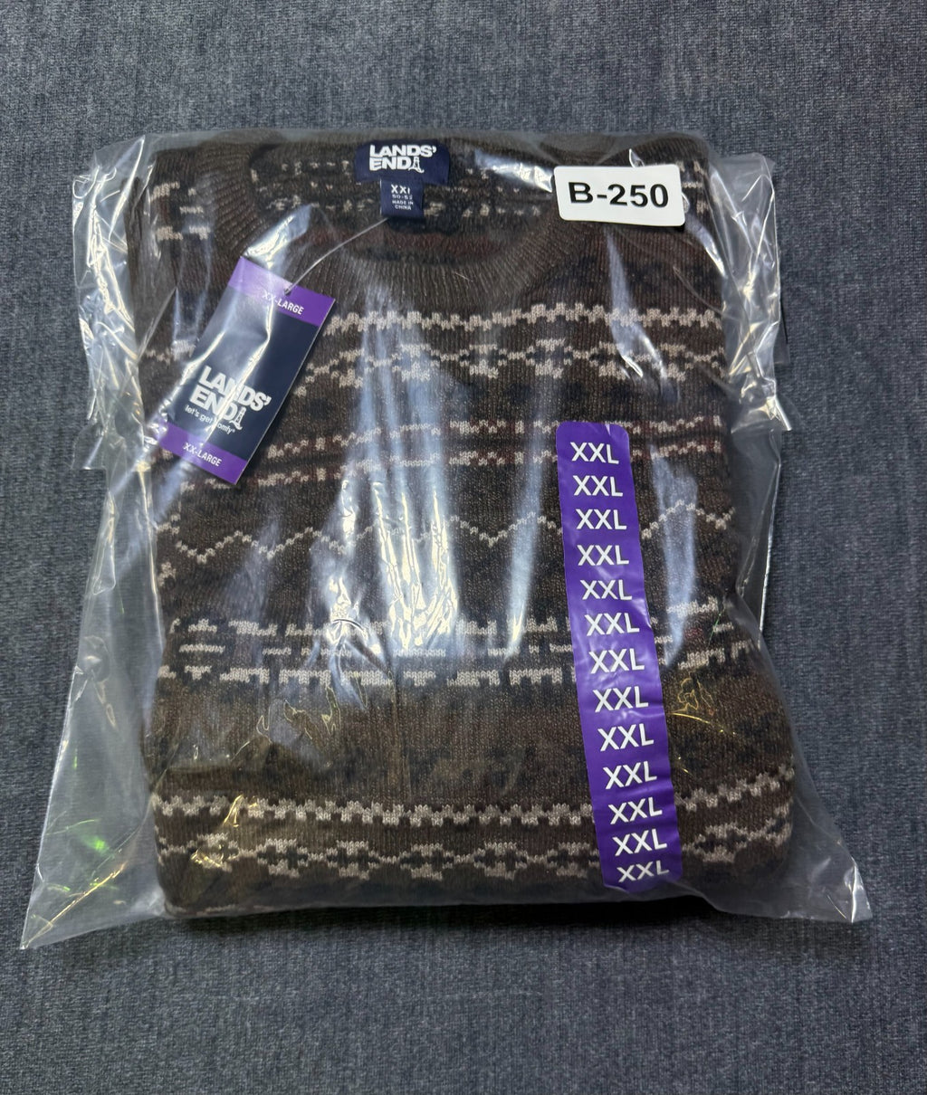 NWT Land's End Long Sleeve Knitted Crew Neck Fair Isle Sweater Men's 2XL Brown