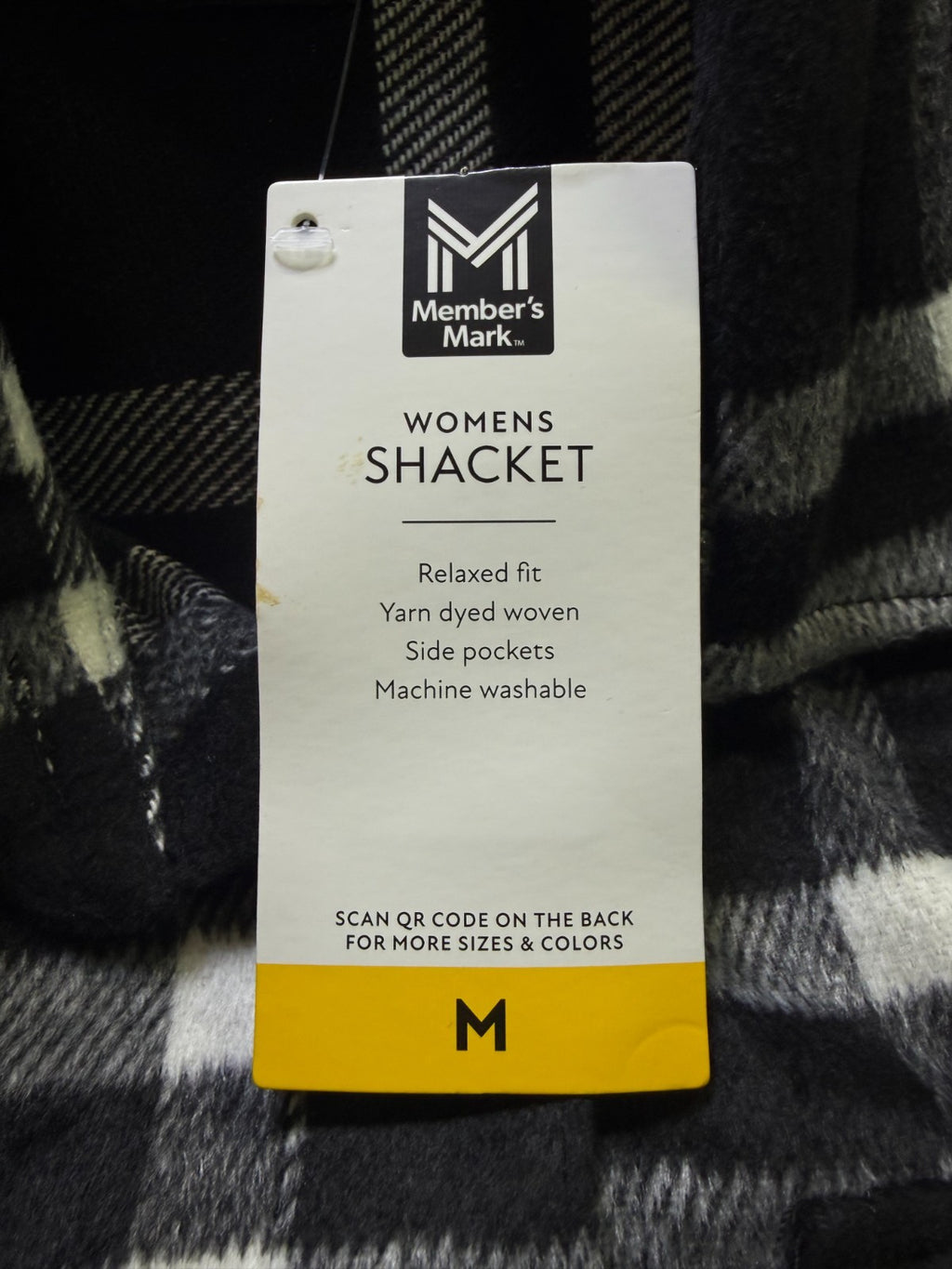 NWT Member's Mark Button-Front Plaid Shacket Women's Medium Black/White Pockets