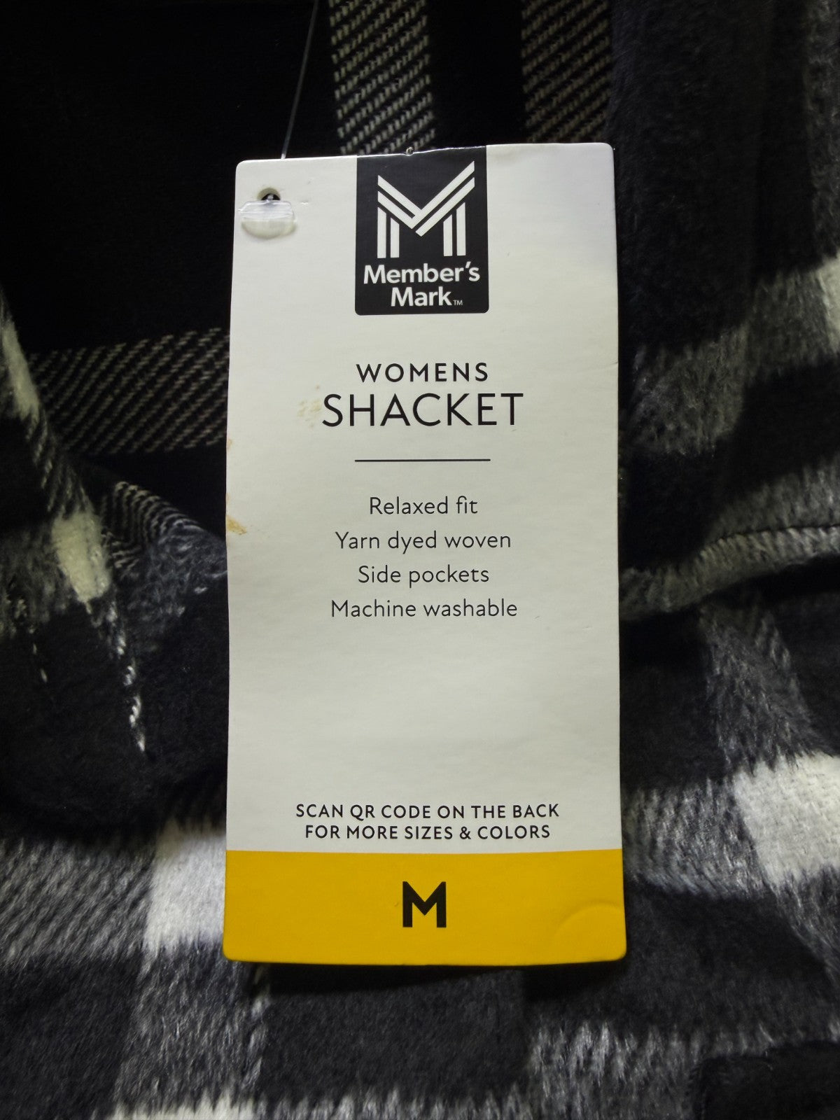 NWT Member's Mark Button-Front Plaid Shacket Women's Medium Black/White Pockets
