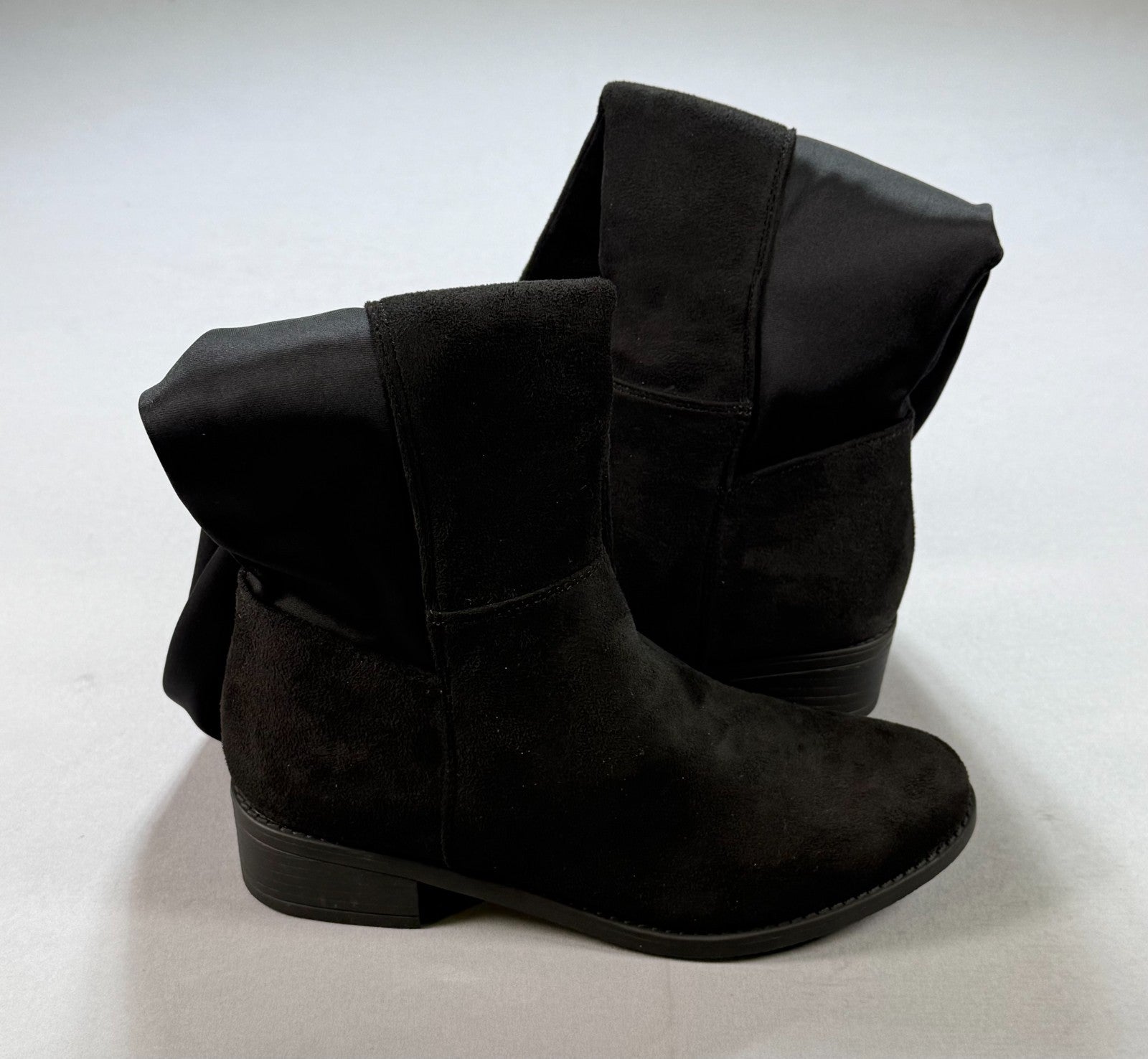 Eettaro Over Knee Suede Boots Women's 7 Black Side Zipper Almond Toe Block Heel