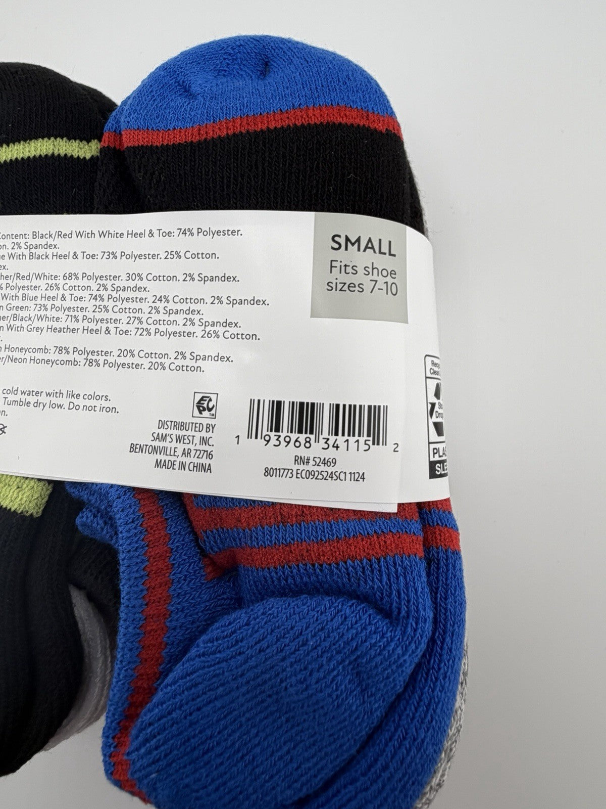 Member's Mark No-Show Socks Kid's Multicolor Comfort Cotton S 7-10 Pack of 10