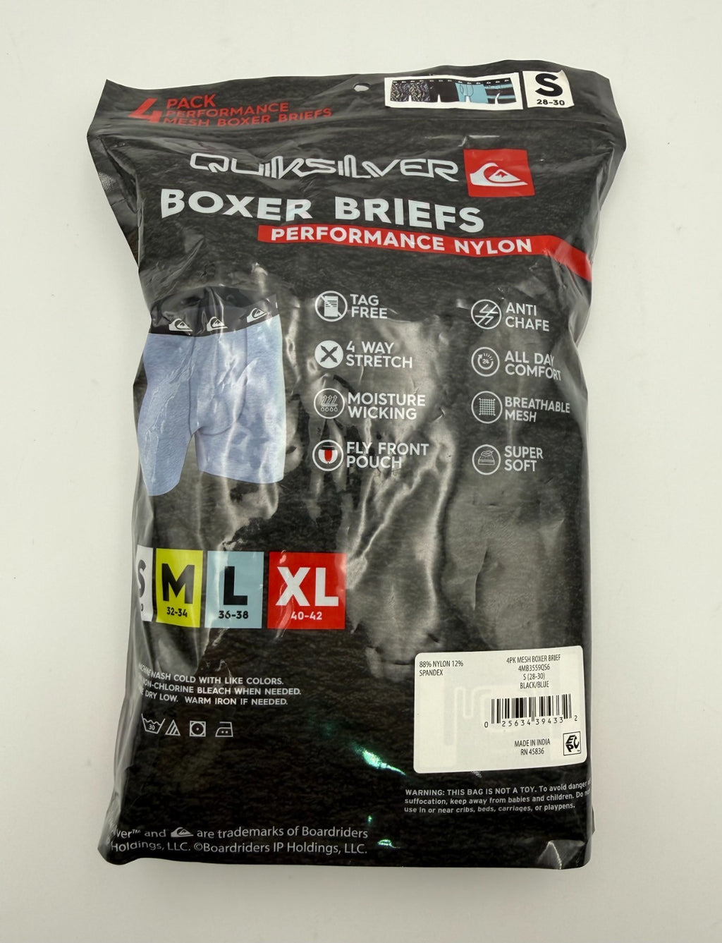 Quiksilver Mesh Boxer Brief Men Small Multi Stretch Performance Underwear 4-Pack