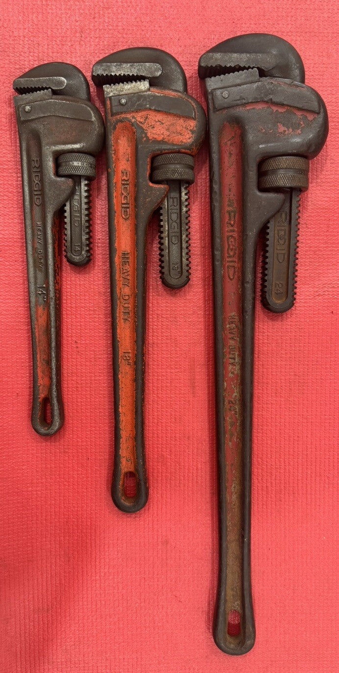Ridgid Lot Of 3 Pipe Wrench Heavy Duty 24” 18” 14” The Ridge Tool Co Elyria USA