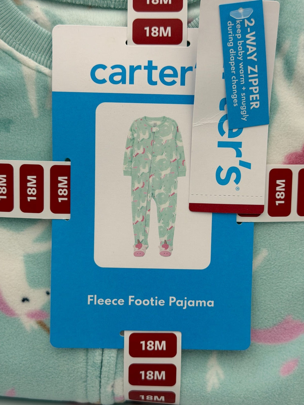 Carter's Soft & Warm 100% Polyester Fleece Footie Pajama Girls 18M Blue Modern