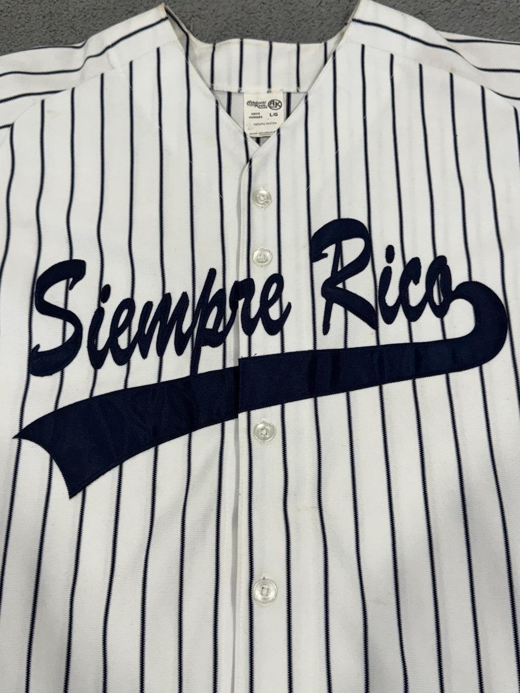 Vintage Athletic Knit SIEMPRE RICO DECHAMP Pinstripes Baseball Jersey Men Size L