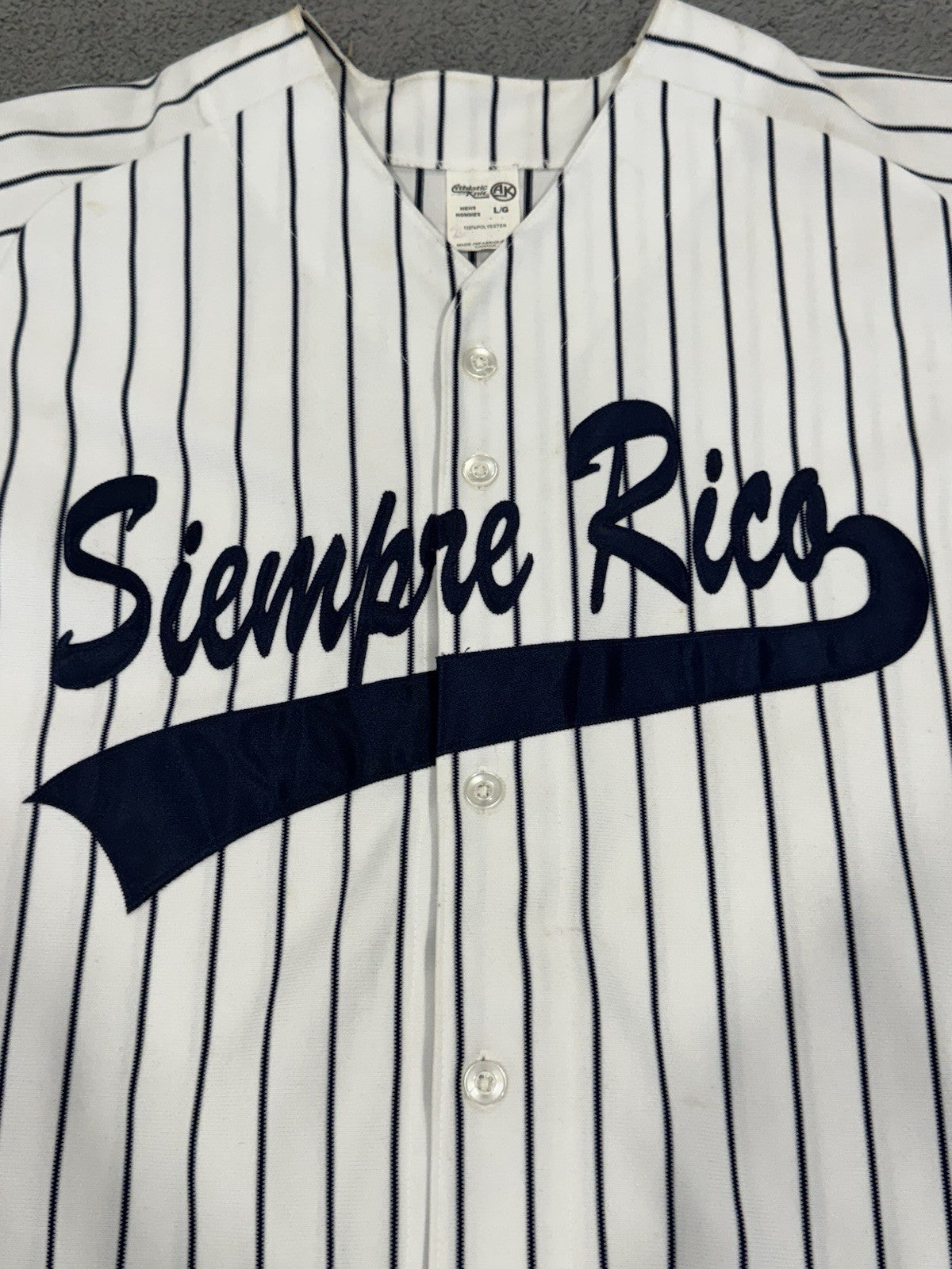Vintage Athletic Knit SIEMPRE RICO DECHAMP Pinstripes Baseball Jersey Men Size L