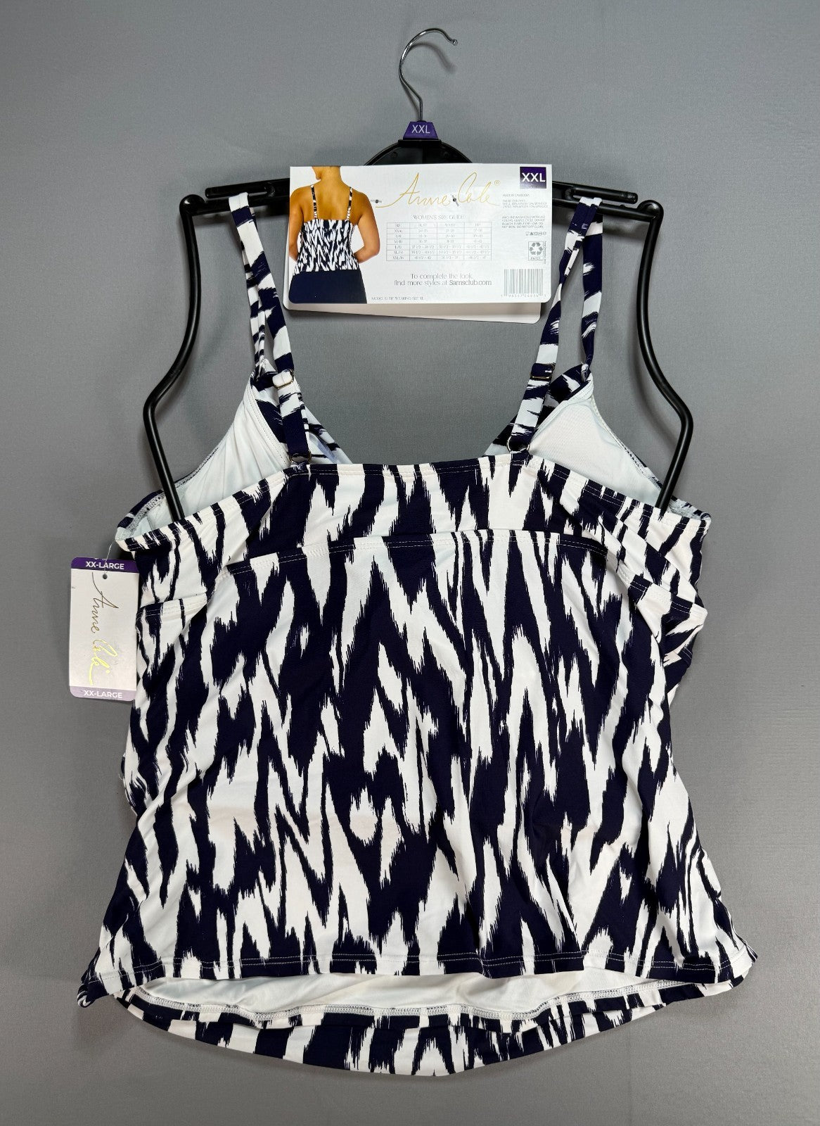 NWT Anne Cole Limited Edition Tankini Top Women's 2XL Navy Blue White Sleeveless