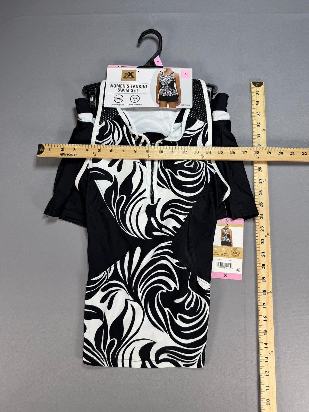 ZeroXposur Swirl Zip Front 2-Piece Tankini Swim Set Women's Small Black/White