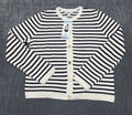 NWT Nine West Cropped Cardigan Sweater Women's Large White Navy Striped Classic