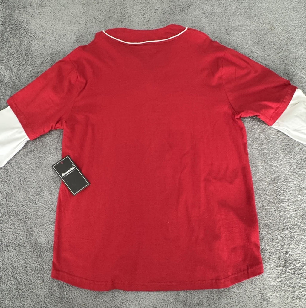 Aeropostale Button Up Baseball Sports Mens Size Large Red/ White Long Sleeve NWT
