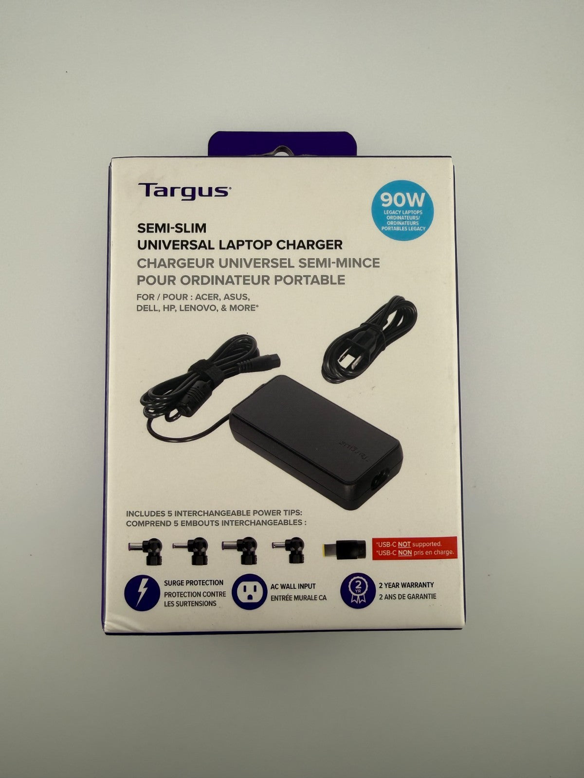 NEW Targus 90W Acer ASUS Dell HP Lenovo Semi-Slim Universal Laptop Charger