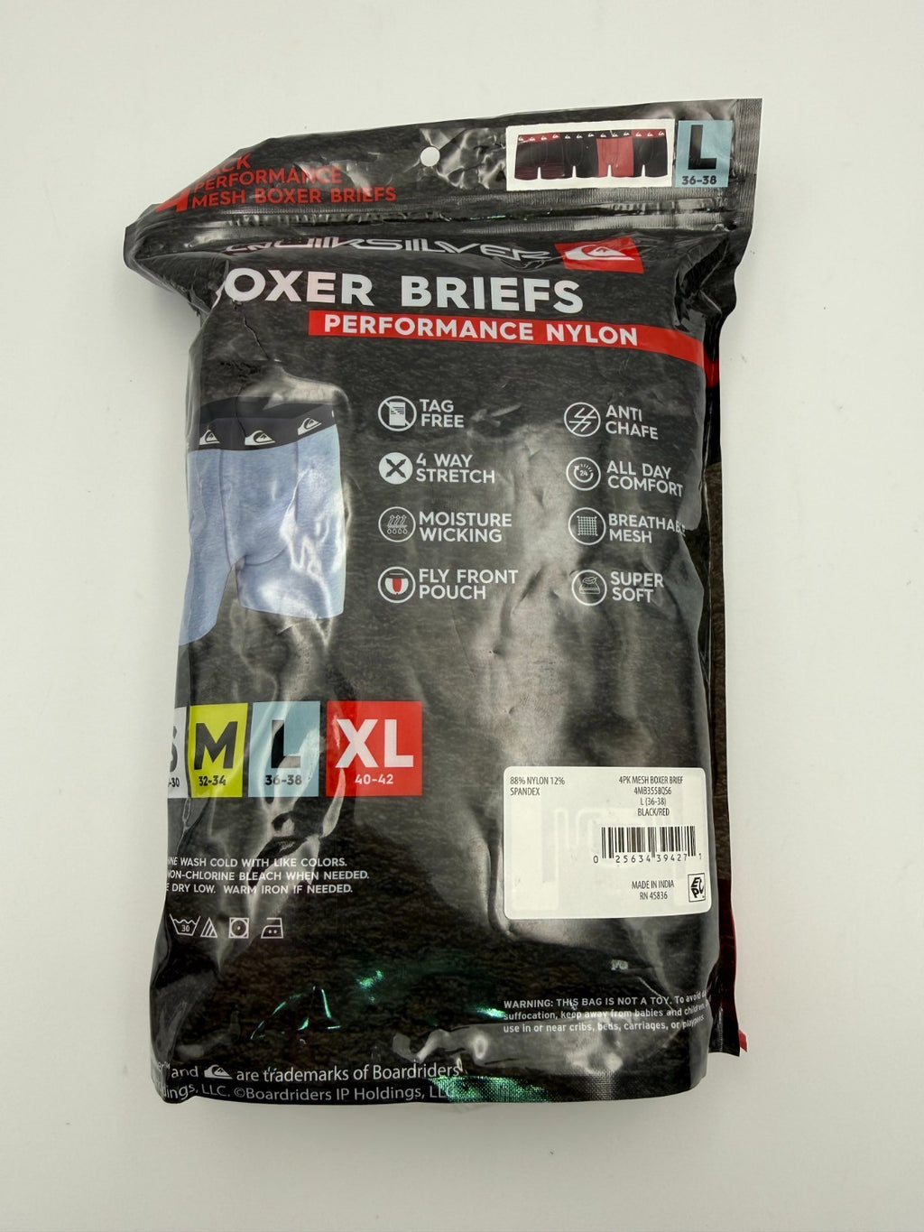 Quiksilver Mesh Boxer Brief Men's Large Red/Black Performance Underwear 4-Pack